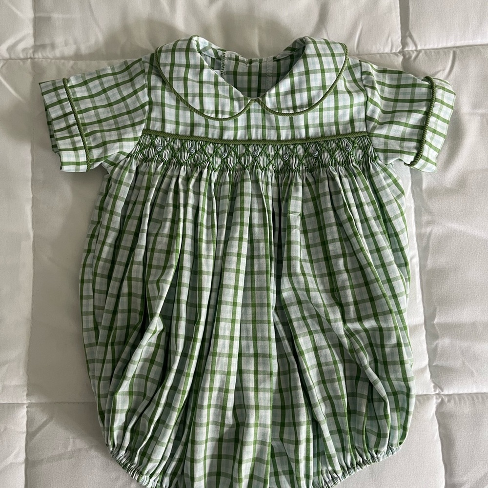 Little English Plaid Smocked Bubble Romper